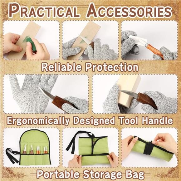 Wood Carving Kit, 17 Pack Wood Whittling Kit Hand Carving Knife Tools Set - Picture 3 of 8